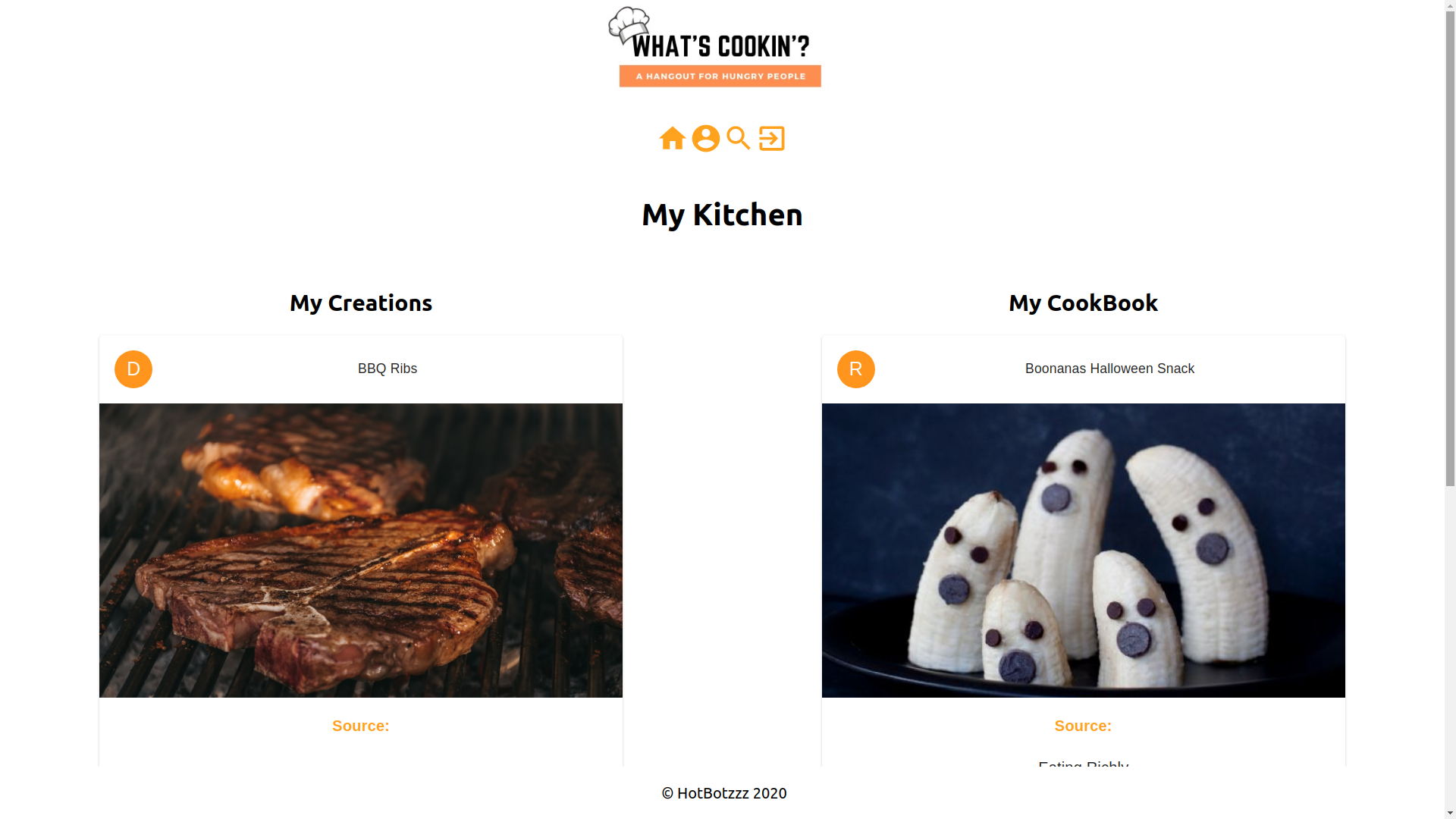 screen shot of the What's Cook'n Social Media Platform